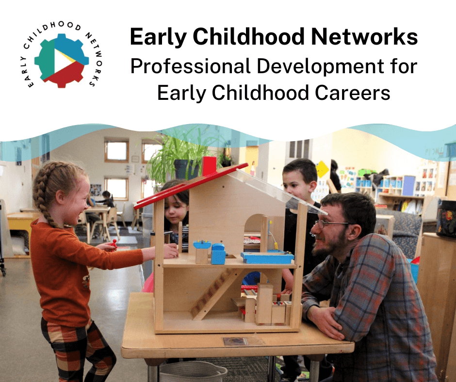 Early childhood teacher playing with group of children